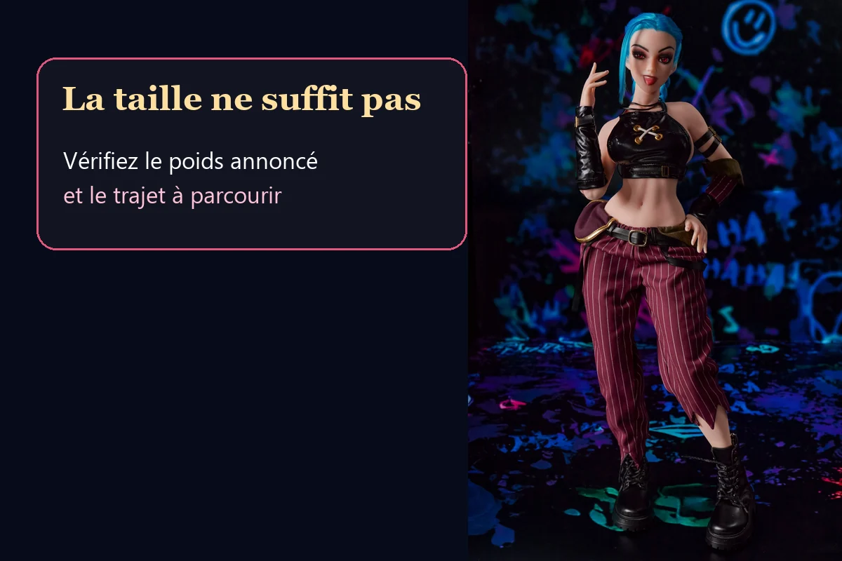 Troisième modèle mini adulte vêtu rappelant de vérifier le poids et le trajet de manipulation