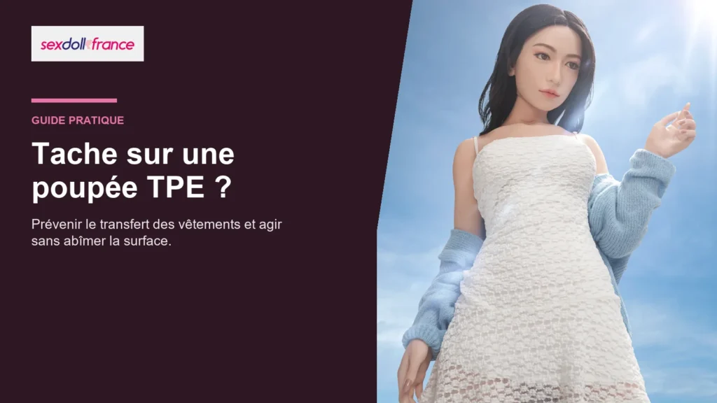 Poupée TPE habillée illustrant un guide sur les taches de vêtements
